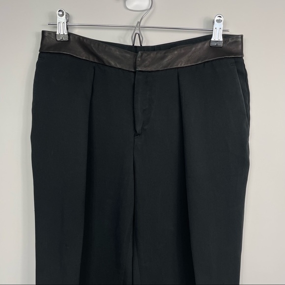 Rag & Bone Mo Genuine Leather Waistband Work Crape Dress Pants Trousers Black 2 - Picture 6 of 16